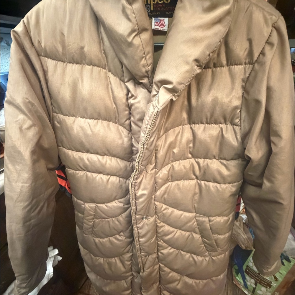 Women's Tan Tempco quilted down jacket made in Seattle